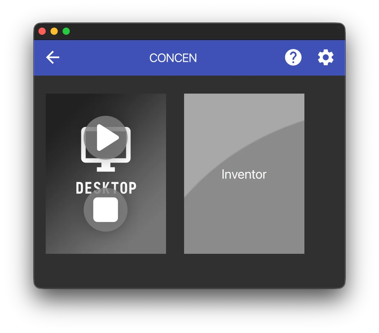 Moonlight showing the host’s tiles, including the Desktop entry and a dedicated Inventor application